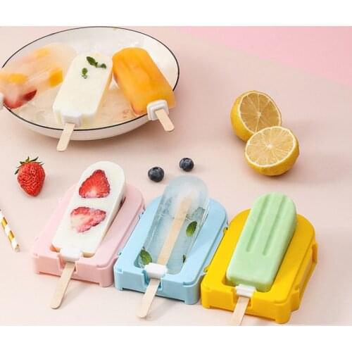 Ice Cream Mold 1 Grid 4 Grid Homemade Silicone Popsicle Mold Ice Cube Tray Ice Pop Maker Mould With Wooden Sticks DIY Popsicle