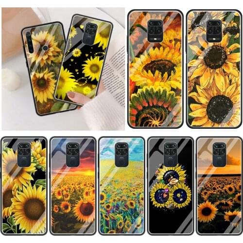 Art Sunflower Tempered Glass Soft Edge Cover for Redmi Note 9 9T 9S 8T 7 8A 9A 9C Note 10 Pro MAX 5G Luxury Case Shell