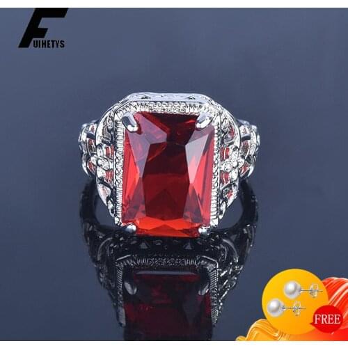 Bali Jelry Retro Women Ring 925 Silver Jewelry Rectangle Ruby Gemstone Fashion Accessories Wedding Promise Party Wholesale Rings