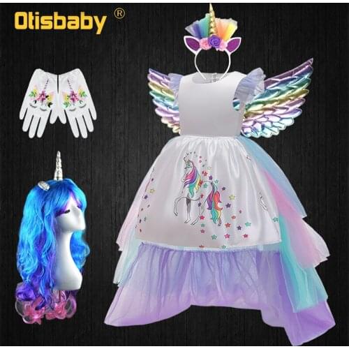 Summer Rainbow Unicorn Dress for Girl Carnival Tulle Horse Print Children Girls Princess Birthday Party Clothes Kids Ball Gowns