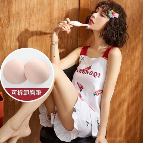 Summer short sleeve cotton suspender two piece suit Korean sweet thin style summer home clothes pajamas with breast pad