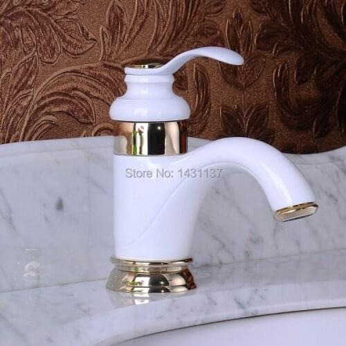 Fashion brass material single lever,white and gold plating hot and cold sink faucet,basin mixer