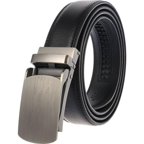 New Mens Click Automatic Buckle Belt Leather Ratchet Strap Width 3.1cm for Men Jeans with Open Buckle Luxury Business Male Gifts