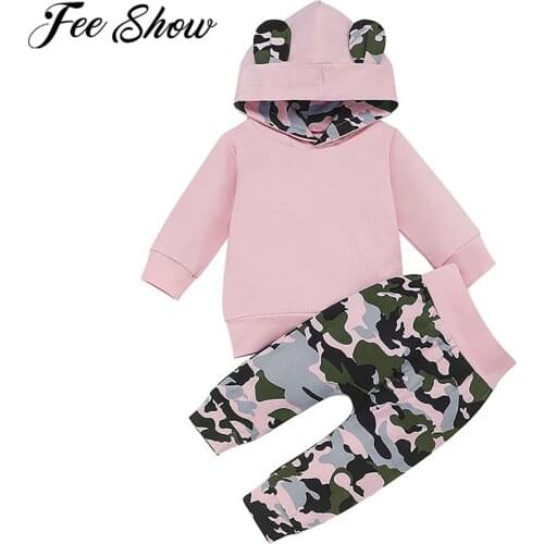Baby Clothes Sport suit Sets Newborn Infant Baby Girls Camouflage Hoodie T Shirt Tops+ Camouflage Pants Outfits Tracksuit Set