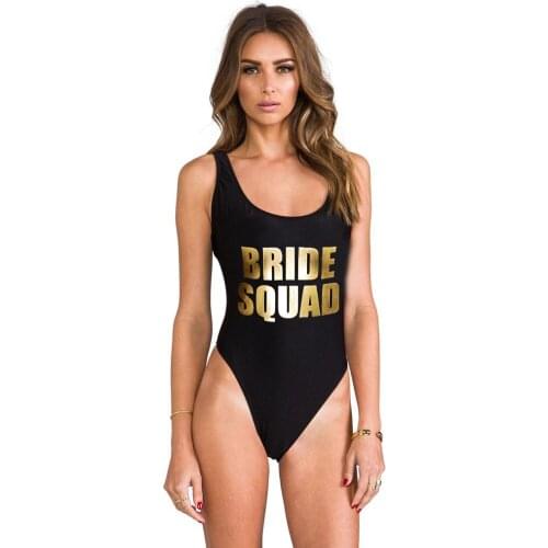 BRIDE SQUAD Gold Letter BODYSUIT WOMEN SEXY SWIMWEAR JUMPSUITS ROMPERS SWIMSUIT ONE PIECE SUIT BATHING SUITS BEACHWEAR