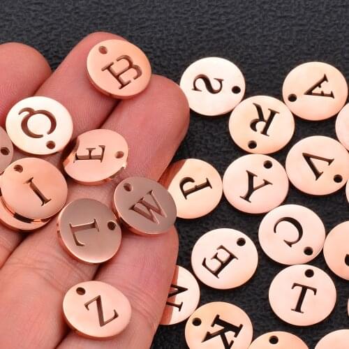Rose Gold Stainless Steel 10 pcs Initial Letter Findings ,High Polished DIY Bracelet Charms A to Z 26 Letters Jewelry Makings