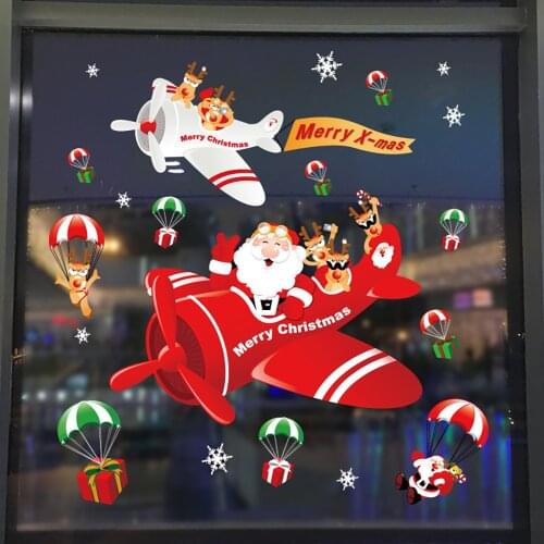 Removable Christmas PVC Static Sticker Santa Elk Window Wall Glass Snowflake Decals Home New Year Murals Decorations 2021