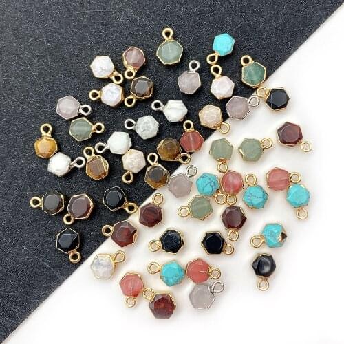 Hexagonal Pendant Natural Stone Necklace Jewelry Faceted Polygon DIY Making Necklace Jewelry Accessories Charm Wholesale