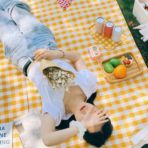 Picnic Blanket Foldable More Thicken Oxford Cloth Moistureproof Grid Pattern Picnic Pad for Home