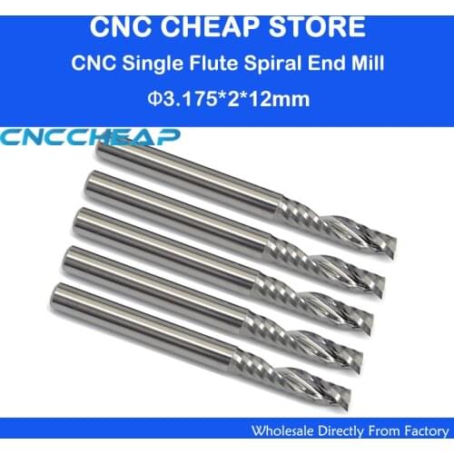 10pcs/lot 1/8" CNC Bits Single Flute Spiral Router Carbide One Flute Sprial End Mill Cutter Tools 3.175x2x12mm