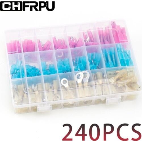 240PCS/1 box heat shrinkable connector insulated waterproof crimp terminal sealed butt wire connector Shrinkable Terminals set