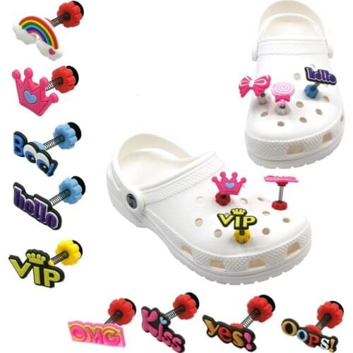 1-12pcs Sweetheart Rainbow Crown Standing PVC Shoe Decorations Spring Shoe Charms fit Sandals Accessories For Girls Kids Gift