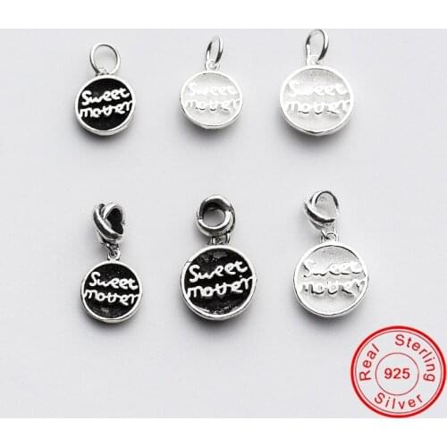 UQBing Vintage 100% 925 Sterling Silver Sweet Mother Letter Round Charms Fit For Bracelet Jewelry Making Women Gift Jewelry