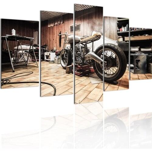 Vintage Garage 5 Panels DIY Wood Frame Canvas Painting Posters Wall Art Print Picture for Living Room Home Decoration