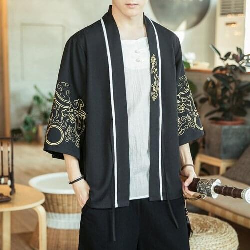 Japanese Kimono Traditional Yukata Kimono Cardigan Men Beach Thin Asian Clothes Japan Kimonos Male Fashion Casual Cardigan Shirt