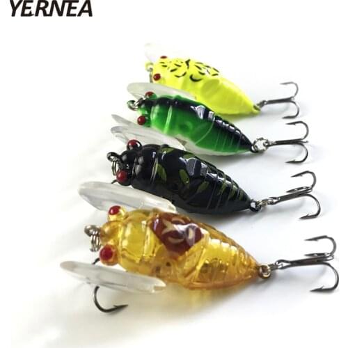 Yernea 4pcs/Lot 4 Colors Fishing Lures Insects Cicadas Bionic Roads Ports Fishing Tackle 3D Eyes Wobblers Artificial Bait