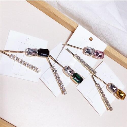 2PCS Fashion Coloured Gemstone Hairpins Hair Accessories for Women Girls Hair Clips Elegant lady Hair Clips Barrette Headwear