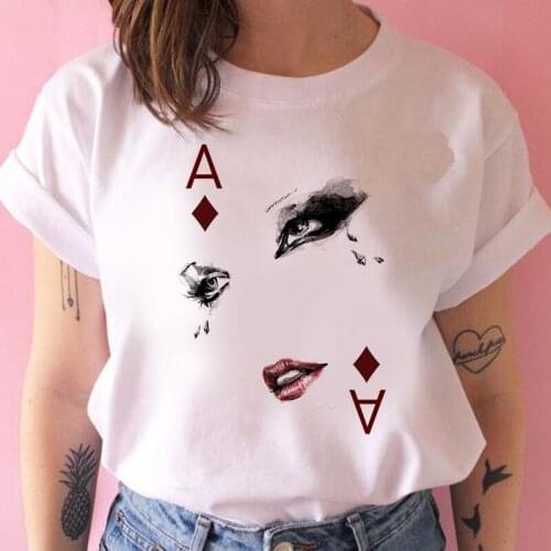 Womens T-shirt Simple casual POKER T-shirt Women Ullzang Cute Aesthetic WHITE T-shirt funny printed T-shirt mujer camisetas