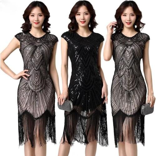 1920s Women Ballroom Dress Samba Costume Sexy Party Dresses with Fringes Round Neck One-piece Straps Dress #5506