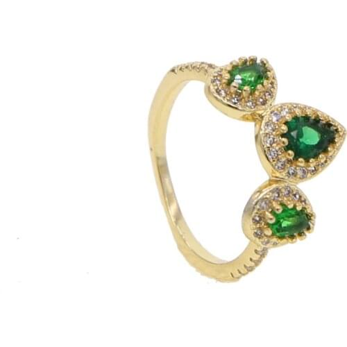 Gold Filled Water Drop micro pave Green CZ Rings for Women Vintage Fashion Jewelry Birthstone Rings dropshipping