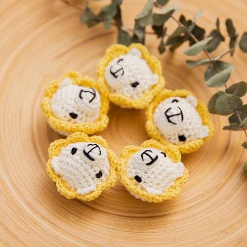 1 PCS Baby Rattle Bead Cartoon Animal Lion Fox Crochet Wooden Crafts DIY Beads For Pacifier Chain Kids Teether