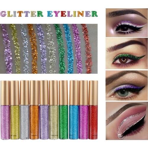 10 Colors Glitter Liquid Eyeliner Easy To Wear Long Lasting Quick-drying Natural Makeup Cosmetics Tool Maquiagem Dropship TSLM2