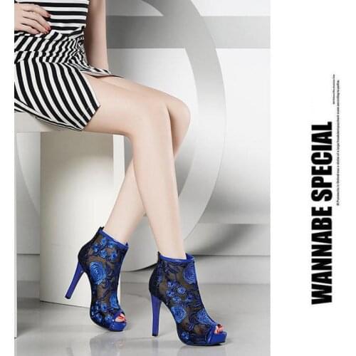 2020 sexy summer womens shoes fish mouth high heel lace embroidered sandals