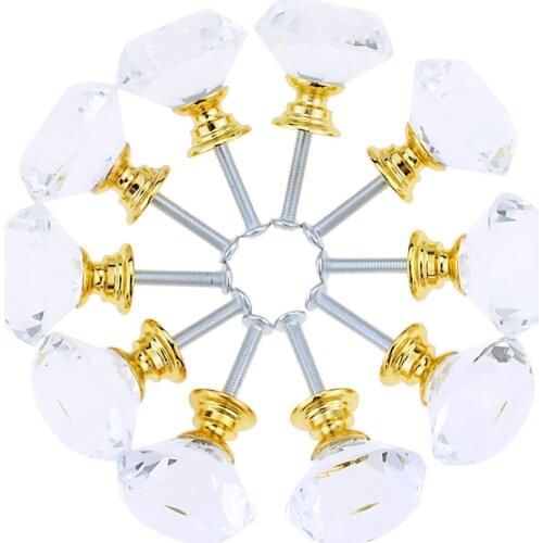 5Pcs /10Pcs Sets Diamond Shape Design Crystal Glass Knobs Cupboard Drawer Pull Kitchen Cabinet Door Wardrobe Handles Hardware