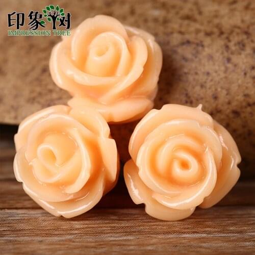 50pcs Cabochon Cute Cream Flat Back Resin Flower Bead 3D Rose Flower Bead Fit Handmade Craft Making DIY Jewelry Making 2700