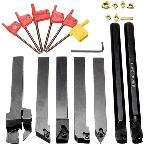 7PCS Carbide Turning Inserts Lathe Threading Tool Set, 12Mm Indexable Shank Drill Bar Turning Tool With Carbide Inserts