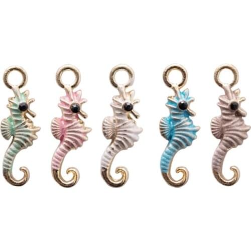 New Fashion 8Pcs Cute Sea Horse Enamel Charms Bracelet/Necklace/Earrings Pendant For Women DIY Jewelry Making Wholesale Gifts