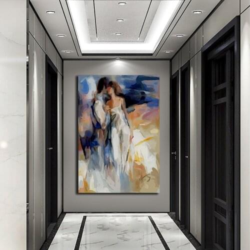 Abstract Lover Kiss Oil Painting Printed on Modern Portrait Poster And Prints Canvas Painting for Wall Art Picture Home Posters