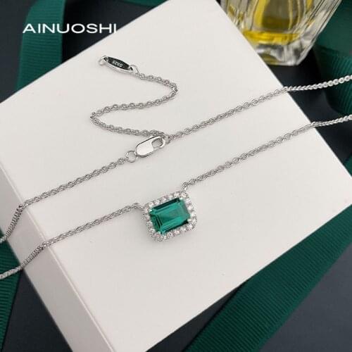 AINUOSHI Simulated Lad Created Emerald Classic Necklace For Women 925 Sterling Silver Jewelry Party Gifts
