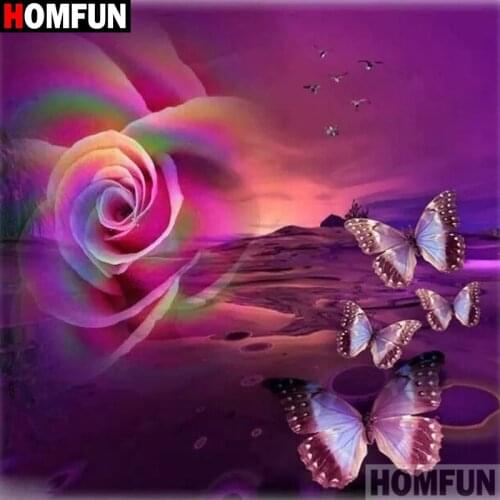 HOMFUN Full Square/Round Drill 5D DIY Diamond Painting "Flower butterfly" Embroidery Cross Stitch 5D Home Decor A00149