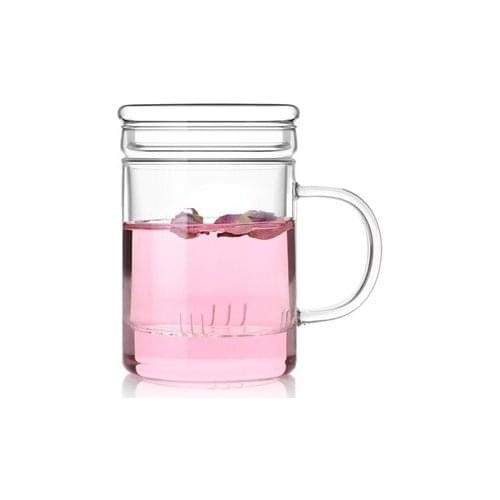 Free shipping Flat cover Straight body tree set in one glass cup, stocked Borosilicate Glass tea cup with filter