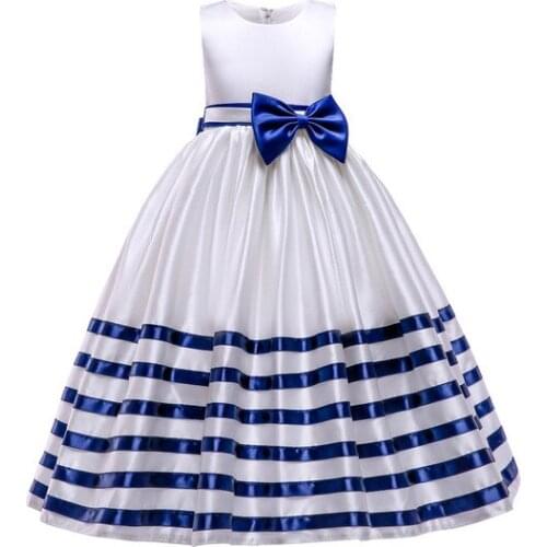 Kids Flower Girls Wedding Dress For Baby Girls Party Clothes stripe Children Prom Princess Dress Teenage Clothing 3-12 years old