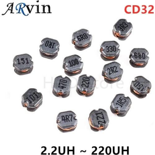 20Pcs CD32 Power inductor 2.2/3.3/4.7/6.8/10/15/22/33/47/68/100/220UH SMD Inductance Copper Core