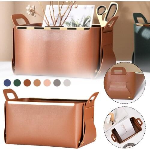 Leather Storage Bag with Handlebar Travel Makeup Cosmetic Bag Home Office Living Room Table Folding Organizer for Men Women Girl