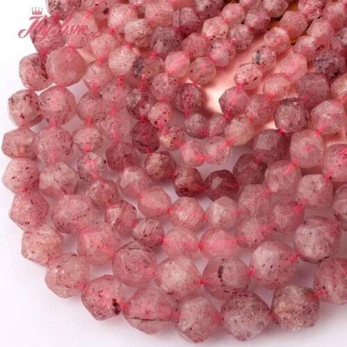 Round Faceted Strawberry Quartzs Beads Natural Stone Spacer Beads for Women DIY Accessories Necklace Bracelet Jewelry Making 15"
