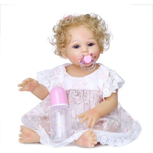 48 CM Full Silicone Body Reborn aby Doll For Girl 19 inch Soft Vinyl Newborn Babies Toys White lace dress Child Birthday Gift
