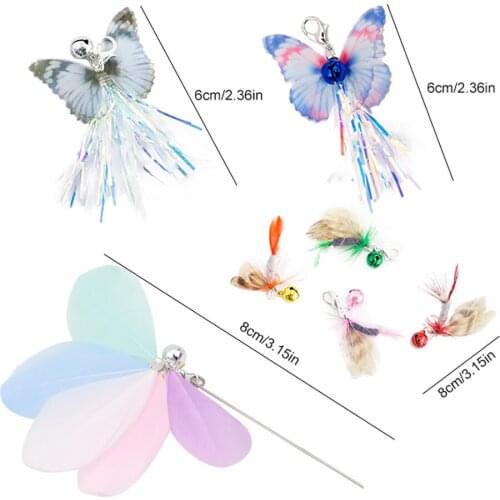 Legendog 4PCS Cat Wand Refills Cute Soft Butterfly Design Kitten Teaser Replacement Bell Pet Toys For Cat Interactive Toys