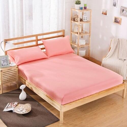Lychee Solid Color Bed Mattress Cover Polyester Full Fitted Sheet Breathable Mattress Protector Grippers