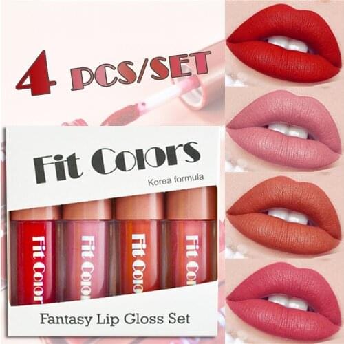 4Pcs/set Matte Lip Gloss Moisturizer Lipgloss 3D Plumper Lip Tint Glaze Long Lasting Liquid Lipstick Waterproof Makeup