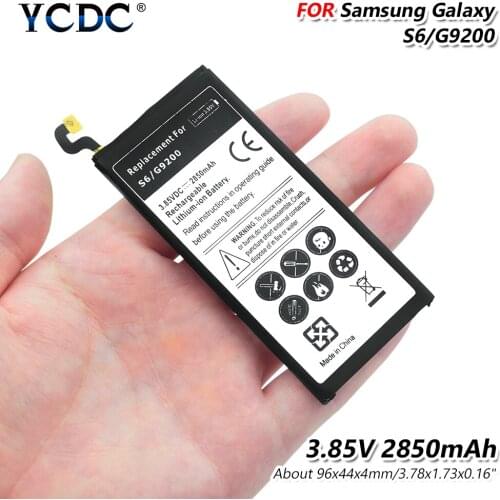 Mobile Phone Bateria Replacement 96x44x4mm For Samsung Galaxy S6 G9200 G925S 3.85V 2850mAh Li-ion Lithium Battery With Connector
