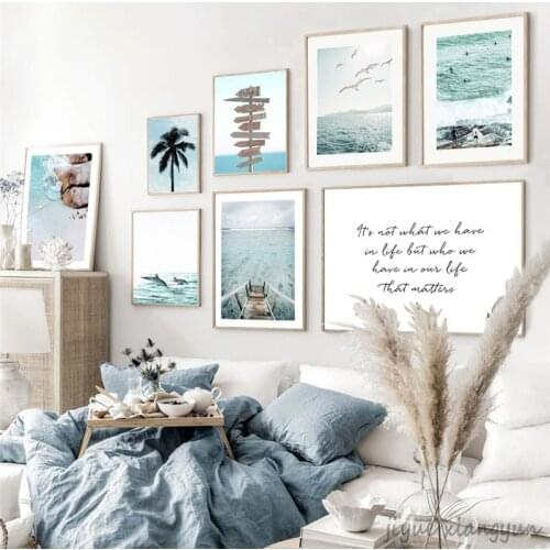 Sea Bird Palm Tree Beach Bridge Dolphins Wall Art Canvas Painting Nordic Posters And Prints Wall Pictures For Living Room Decor