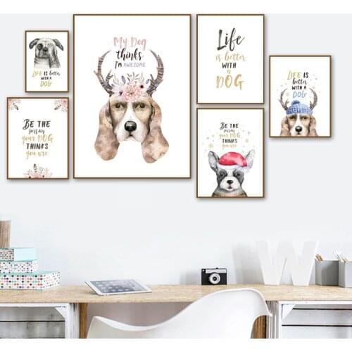Cartoon Cute Dog Flower Quote Animals Nordic Posters HD Prints Wall Art Canvas Painting Nursery Pictures Kids Room Decor