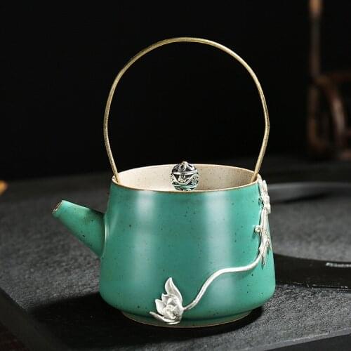 Jingdezhen ceramic silver trim beam pot handmade rough pottery tea set Kung Fu Pu'er tea set