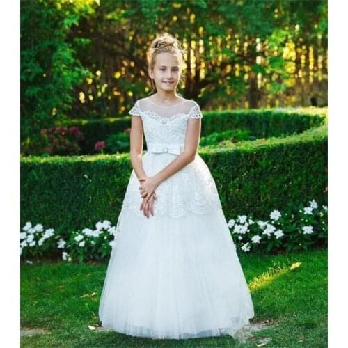 New Arrivals Princess Lace Appliques Ball Gowns Flower Girl Dress Pageant Gowns For Weddings First Communion Dresses For Girls