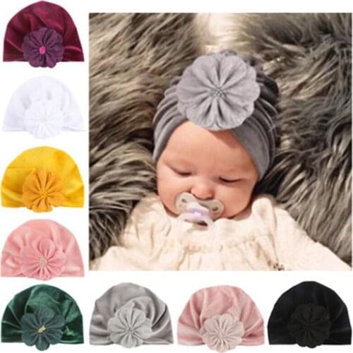 New Baby Hat for Girls Bohemia Baby Girl Hat with Flower Pearls Photography Props Newborn Turban Hats Kids Beanie Baby Cap