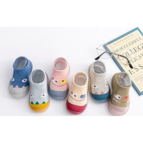 New Spring Summer baby boy Non-slip Cartoon soft rubber sole prewalker cotton knitting indoor breathable toddler shoes socks